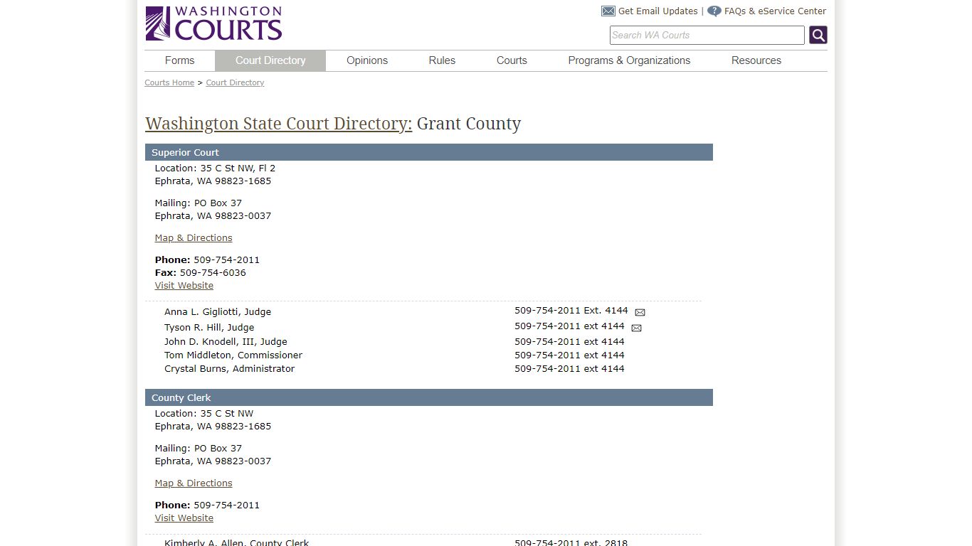 Washington State Courts - Court Directory